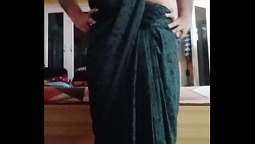 Indian Gay Crossdresser Gaurisissy feeling horny in black saree showing her big boobs