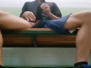 Masturbation in a public bathhouse ending up with a lot of cum in my girlfriend's sock