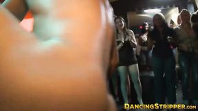 ”Lavish babes play with big stripper cocks & suck them off”