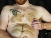 Jerking off, playing with my hole and shooting a big, thick load all over my fuzzy, ginger chest
