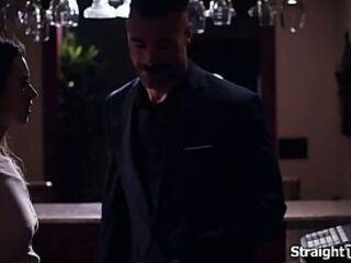 Waitress Jill Kassidy takes out her boss his large dick and sucks behind the counter.Theyre nearly caught and move to the washroom where shes screwed