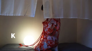 [Self-bondage] A Japanese-haired mature woman wearing a red undergarment drowns in pleasure with a r