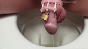 Cd chastity caged tv whore lucy pissing through cage