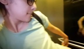 hot babe dildoing in elevator