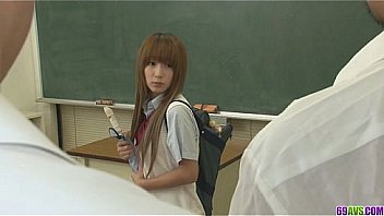 Two guys pound Sana Anju's tight holes in class
