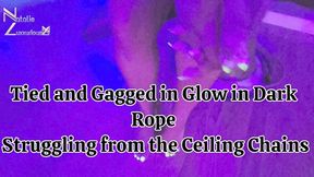 Tied & Gagged in Glow in the Dark Rope Bondage from Ceiling 1080