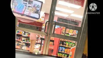 Sissy goes shopping with a dildo in her anus and her bu