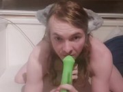 Femboy Kitty Practising Throat with horse dildo~