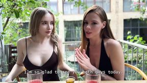 Threesome Sex on the First Date! Lucky Guy Fucks Two 19-year-old girlfriends!