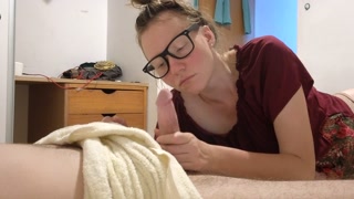 The wife of the boss sucks him