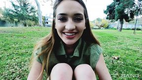 Stunning smiling teen Sera Ryder rides on a pretty huge dick