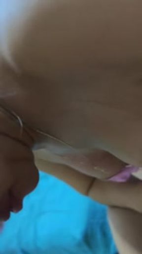 I whip my best friend when she gives me a blowjob, and I cum on her pink thong