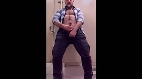 Bear Jerking Off at Work in Restoom