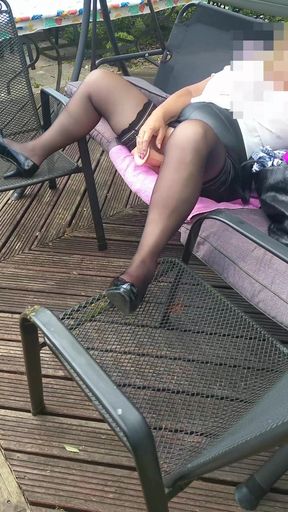 Outdoor Stockings Tease: Legs Wide Dildo &amp; Clit Massager Vibes - Full on FapHouse