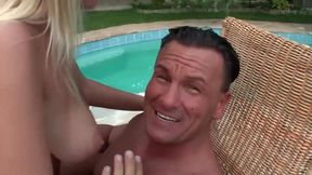 Outdoor Blonde DP Poolside Passion