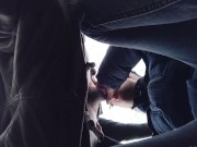 Sucking cock till cum drips out of mouth - view from below