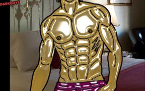 A twink gets destroyed by two muscle boys in a hotel cumshot