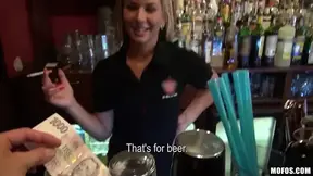 Gorgeous blonde bartender gets a backstage smash