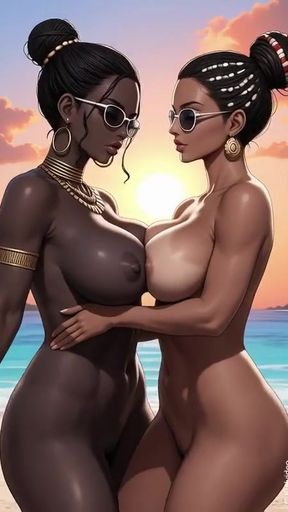 Beautiful African women on beach (Ai animation)   Clip 2