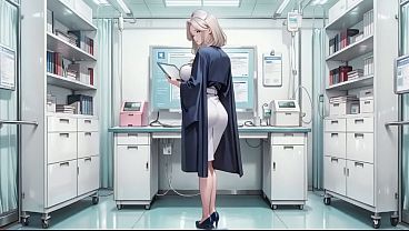 AI Generated- Blonde Nurse! Private moments in the hospital corridor, secrets hidden under that white coat are insane! Kneeling, glancing back, biting her lip with wet eyes staring right at you.