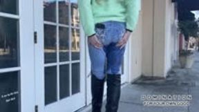 MILF Greta floods her jeans while waiting for her Uber ride at the shopping center - MP4