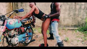 Standing Sex on a Bike - Petite Biker Gangster Fuck Her Man in Public Garage