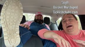 Snyft: Brisket's Feet Worshiped in the Car Making Him Moan and Giggle