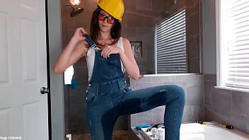 Construction Girl Sage Eldritch Wetting Denim Overalls &amp_ Panties