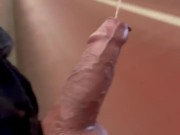 Pissig on himself in the tunnel with hard dick