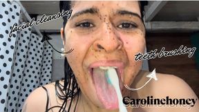 facial cleansing and teeth brushing