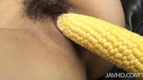 Using a corn spoiled dude polishes the wet hairy cunt of whorish Kibuki Ohtsuki