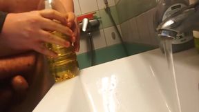 Sexy Hairy Superchub Pisses Big 1l Bottle Full &amp; Washes His Uncutcock And Masturbates Big Cum Load On Himself Must Watch