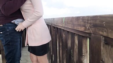 Blonde milf in stockings takes thick load outside public