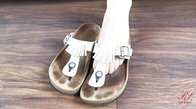 Redhead German foot tease in Birkenstocks with dirty talk