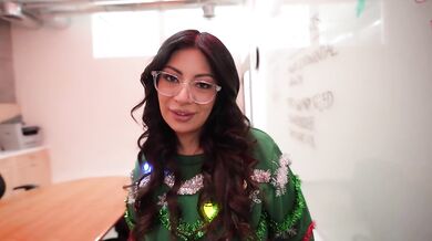 Horny office Christmas party hookup with big titty Latina coworker - Cami Strella + Lev Lieben