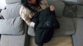 play with cum on my soft nylon linner and down-jackets 261