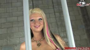 Skinny blonde Teen with small tits fucks in a prison cell