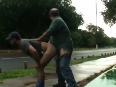 daddy and guy fucking outdoor near road