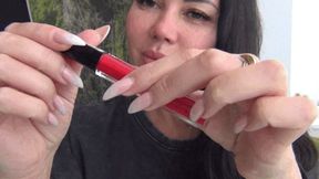 Smelling red lips extreme closeup cc