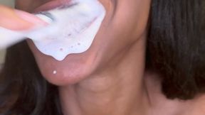 Messy Brushing & Spit Play in Bikini Tease
