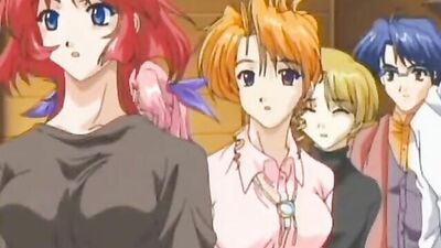 Big-titted hentai cartoon teen girls get their pussies licked in public