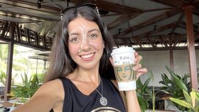 Katty West In Blowjob In A Public Toilet Starbucks And Cumwalk - She Drinks Coffee With Cum On Face Among People