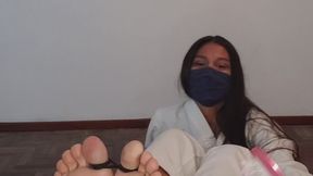 Sensei self tickles with brush