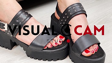 Close up Foot fetish with red nails by Julia Miller