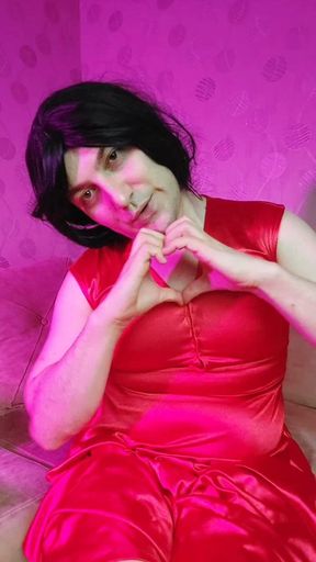Red Gothic White Femboy With Half Tights