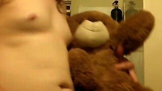 Cd twink hammering her small stuffie bear