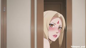 Tsunade's stepmother accidentally saw her stepson's huge penis and couldn't resist. Tsunade hentai cosplay