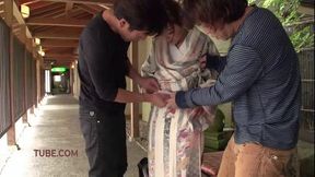 Outdoor Japanese blowjob by Aoi Mizuno with a hot MILF in public fucking scene