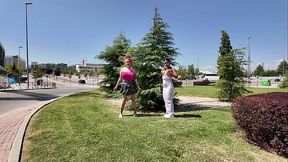 OUTDOOR NUDITY TWO BITCHES TIT FLASHING STRANGERS