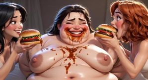 Obese Ugly Slave Covered in Food - Humiliated by Gorgeous Mistresses